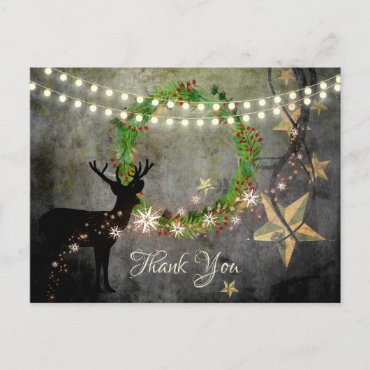Rehe, Urlaubskranz, Lichter und Sterne Vielen Dank Postkarte (Vorderseite)