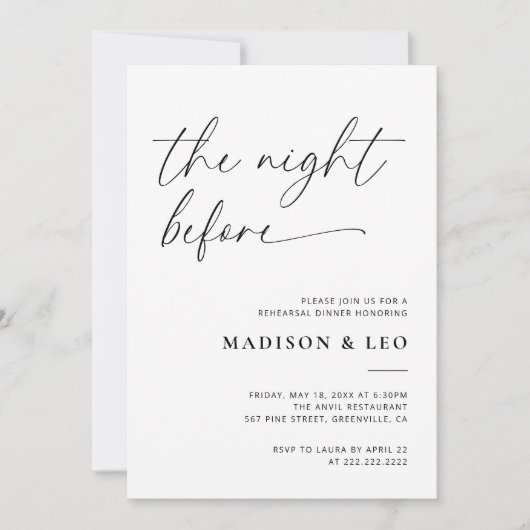 Rehearsal Abendessen Einladung am Vorabend (Vorderseite)