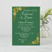 Rehearsal Invitation Card Emerald Green & Gold Einladung (Stehend Vorderseite)