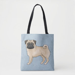 Rehfarben Süßer Mops Cartoon-Hunderasse Blau Tasche