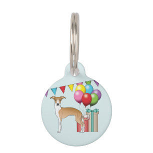 Rehfarben und weißer Italienischer Windhund Bunter Haustiermarke