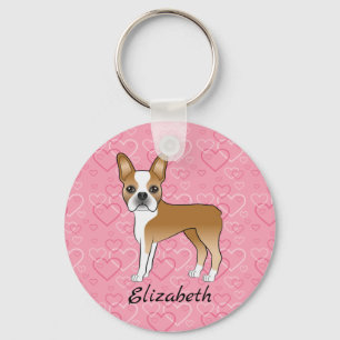 Rehfarbener Boston Terrier Hund auf rosa Herzen un Schlüsselanhänger