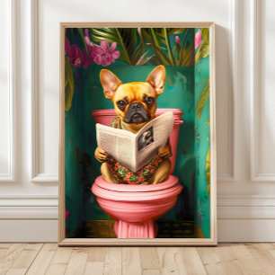 Rehfarbener Französische Bulldogge auf Toilettenpa Poster