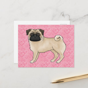 Rehfarbenes Mops-Hund Cartoon-Mops Liebesherzmuste Postkarte