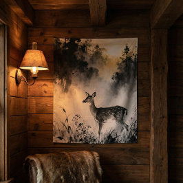 Rehfell-Teppich | Nebelwald-Kunst Wandteppich