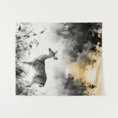 Rehfell-Teppich | Nebelwald-Kunst Wandteppich (Vorderseite (Horizontal))