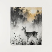 Rehfell-Teppich | Nebelwald-Kunst Wandteppich (Vorderseite)