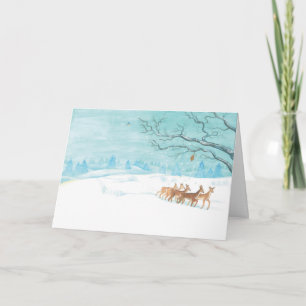 Rehgruppe in der Winterlandschaft Grüße Karte