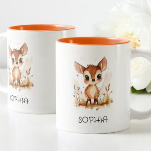 Rehkitz Aquarell Tier Einfach Süß Kinder Name Zweifarbige Tasse