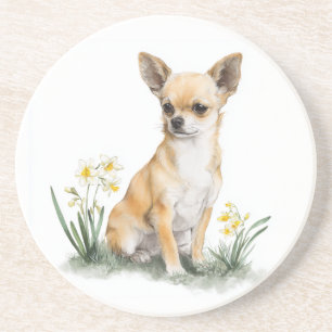 Rehkitz Chihuahua Blumen-Aquarell-Kunst Getränkeuntersetzer