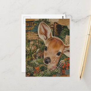 Rehkitz im Garten Collage Postkarte