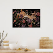 Rehkitz mit Vögeln und Blumen gothische Botanik Poster (Küche)