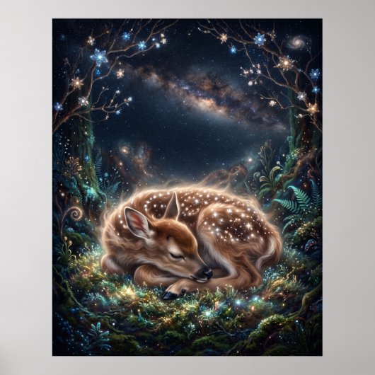 Rehkitz-Nebel-Schlafstern-Moos-Kunst Poster (Vorne)