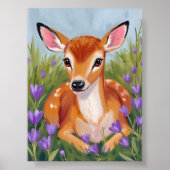 Rehkitz Tiermalerei Wasserfarben Kunst Poster (Vorne)