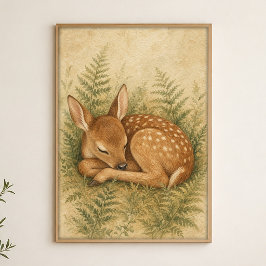 Rehkitz zwischen Farnen Aquarell Whimsical Kunstpo Poster