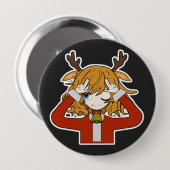 Rehmädchen mit Santa-Kleidung Button (Vorne & Hinten)