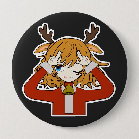 Rehmädchen mit Santa-Kleidung Button (Vorderseite)