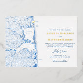 RehoBeide Beach Delaware Hochzeitsnacht und Gold Folieneinladung (Vorderseite)