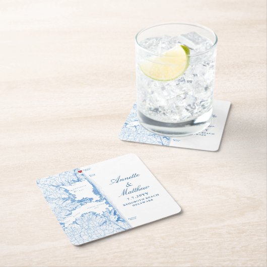 RehoBeide Beach Delaware Karte Hochzeit Rechteckiger Pappuntersetzer (Vor Ort)