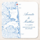 RehoBeide Beach Delaware Karte Hochzeit Rechteckiger Pappuntersetzer (Vorderseite)
