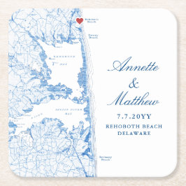 RehoBeide Beach Delaware Karte Hochzeit Rechteckiger Pappuntersetzer
