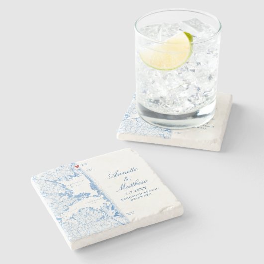 RehoBeide Beach Delaware Karte Wedding Keepake Steinuntersetzer (Seitenansicht)