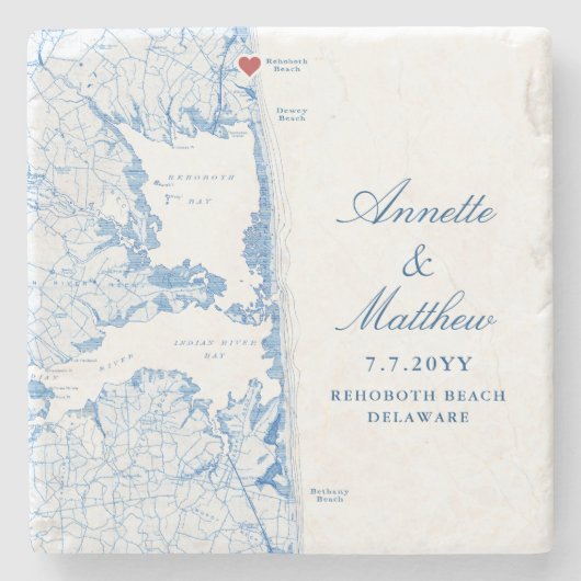 RehoBeide Beach Delaware Karte Wedding Keepake Steinuntersetzer (Vorderseite)