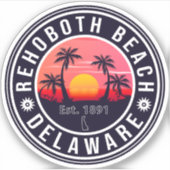 RehoBeide Beach Delaware Retro Sunset Souvenirs 70 Aufkleber (Vorderseite)