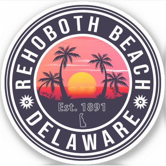 RehoBeide Beach Delaware Retro Sunset Souvenirs 70 Aufkleber (Vorderseite)