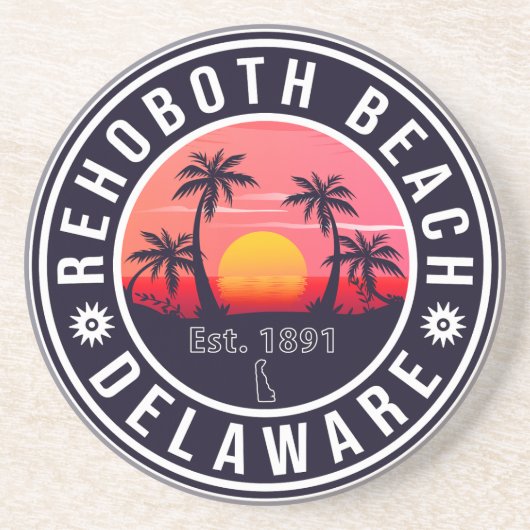 RehoBeide Beach Delaware Retro Sunset Souvenirs Getränkeuntersetzer (Vorne)