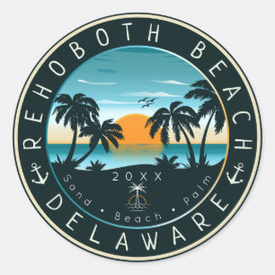 RehoBeide Beach Delaware Sunset Retro Souvenir 80e Runder Aufkleber