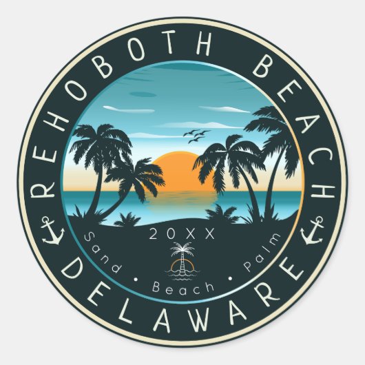 RehoBeide Beach Delaware Sunset Retro Souvenir 80e Runder Aufkleber (Vorderseite)