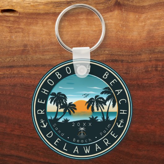 RehoBeide Beach Delaware Sunset Retro Souvenir 80e Schlüsselanhänger (Rückseite)