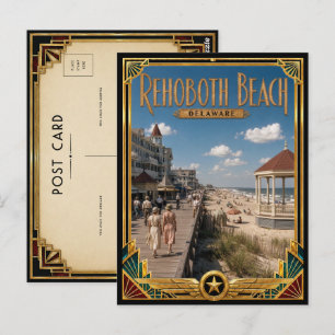 Rehoboth Beach Delaware Vintage Art Deco Golden Postkarte
