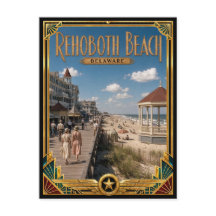 Rehoboth Beach Delaware Vintage Art Deco Golden