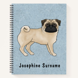 Rehpug-Hund Canine Süße Cartoon-Illustration Blau Notizblock