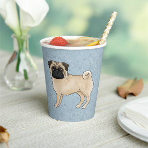 Rehpug-Hund Canine Süße Cartoon-Illustration Blau Pappbecher