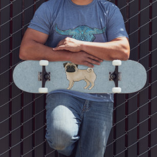 Rehpug-Hund Canine Süße Cartoon-Illustration Blau Skateboard