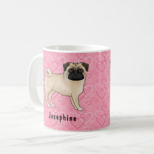 Rehpug-Hund Süße Mops und rosa Herzen mit Namen Kaffeetasse