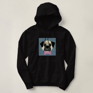 Rehpug, rosa Fliege, blauer Ziegel Hoodie