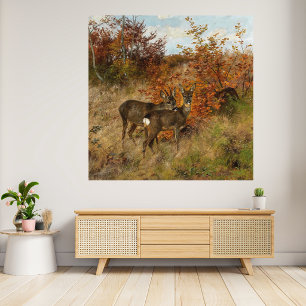 Rehwild mit Herbstlaub Vintage-Wildtier  Poster