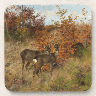 Rehwild mit Herbstlaub Vintage-Wildtierwelt Getränkeuntersetzer