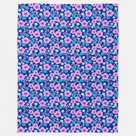 Reich blaues und rosa Blumenmuster Japanischer Pfl Fleecedecke (Vorderseite)