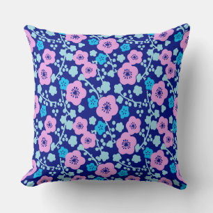Reich blaues und rosa Blumenmuster Japanischer Pfl Kissen