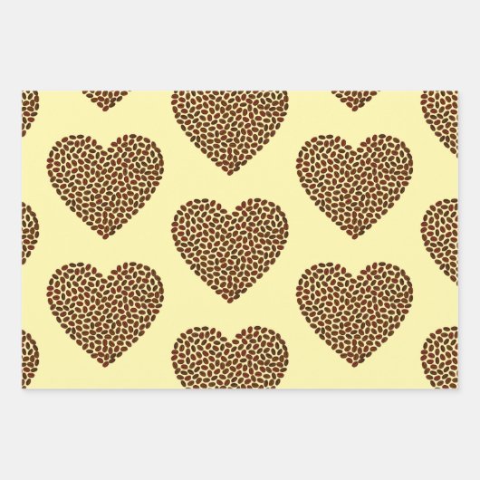 Reich braune Kaffeebohnen + Herz Muster Geschenkpapier Set (Vorderseite 2)