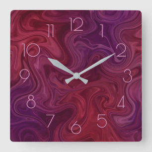Reich Burgunder-Wein-Purple Organischer Fluss Quadratische Wanduhr