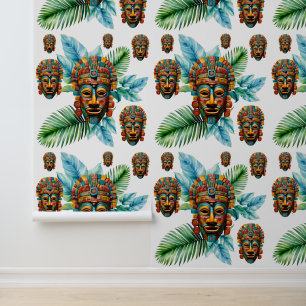 Reich des Foliage Tribal Maya Maske Muster Tapete