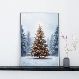 Reich geschmückter Weihnachtsbaum im Winter Poster