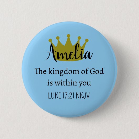 Reich Gottes Bibelvers Name und Krone Blau Button (Vorderseite)