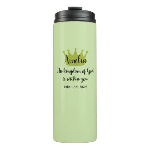 Reich Gottes Bibelvers Name und Krone Grün Thermosbecher